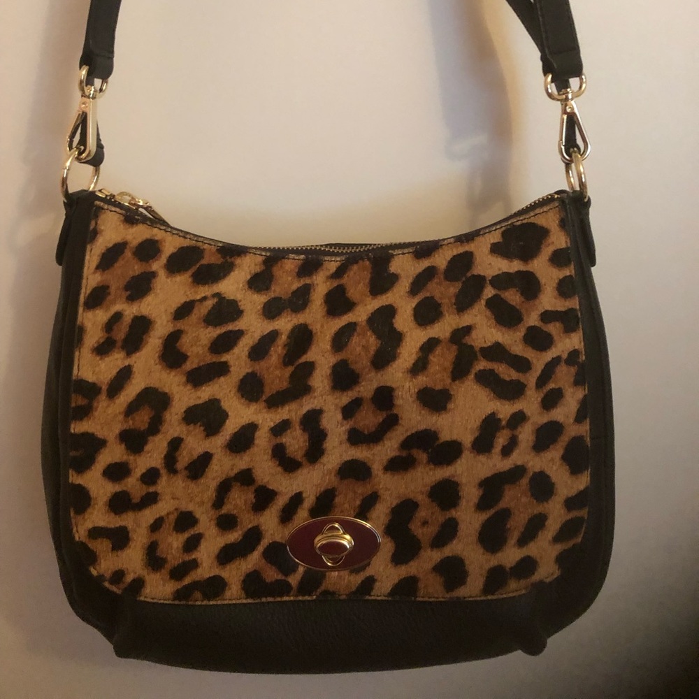 Talbots black/leopard leather crossbody bag